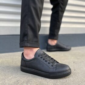 JY165 Elite Bağcıklı Cilt Erkek Günlük Sneaker Ayakkabı CST - Siyah