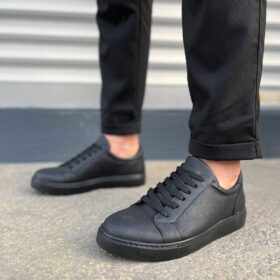 JY165 Elite Bağcıklı Cilt Erkek Günlük Sneaker Ayakkabı CST - Siyah