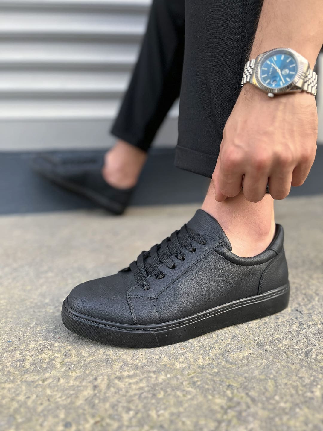 JY165 Elite Bağcıklı Cilt Erkek Günlük Sneaker Ayakkabı CST - Siyah - Görsel 3