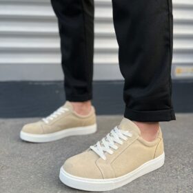 JY165 Elite Bağcıklı Süet Erkek Günlük Sneaker Ayakkabı SBT - Krem