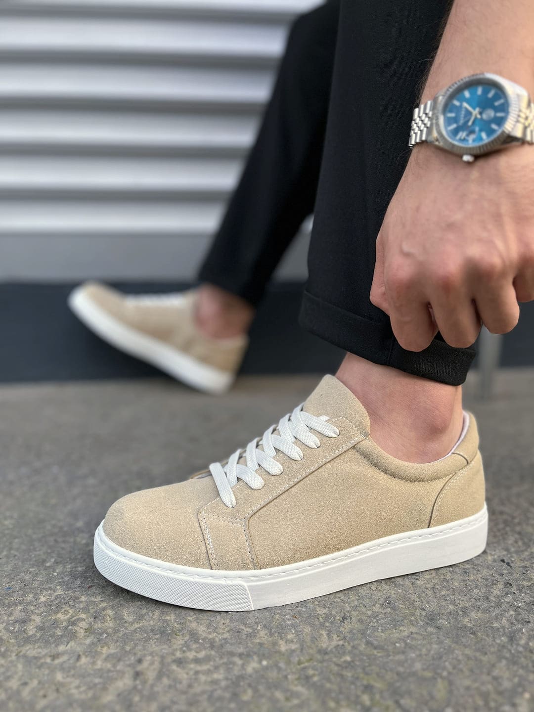 JY165 Elite Bağcıklı Süet Erkek Günlük Sneaker Ayakkabı SBT - Krem - Görsel 3