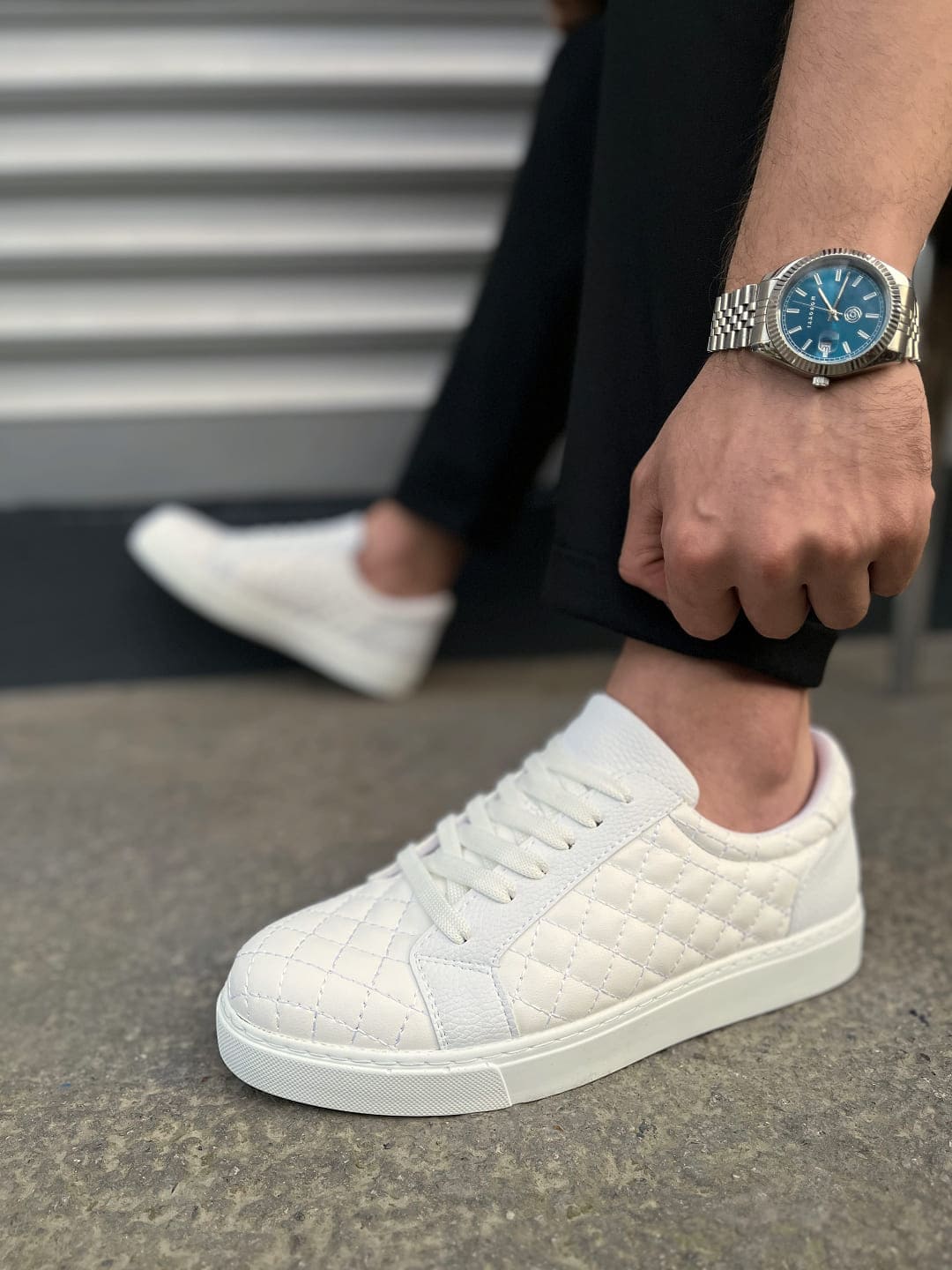 JY166 Prestige Bağcıklı Cilt Kapitone Desenli Erkek Günlük Sneaker Ayakkabı CBT - Beyaz - Görsel 3