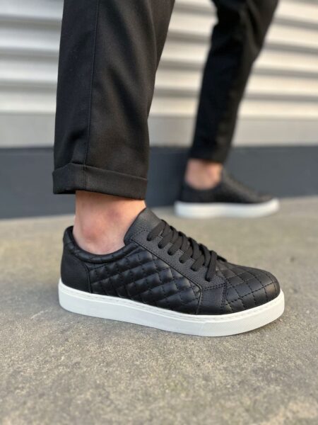 JY166 Prestige Bağcıklı Cilt Kapitone Desenli Erkek Günlük Sneaker Ayakkabı CBT - Siyah