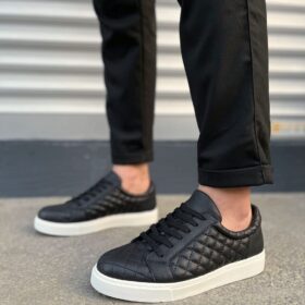 JY166 Prestige Bağcıklı Cilt Kapitone Desenli Erkek Günlük Sneaker Ayakkabı CBT - Siyah