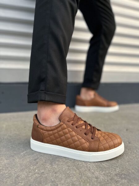 JY166 Prestige Bağcıklı Cilt Kapitone Desenli Erkek Günlük Sneaker Ayakkabı CBT - Taba
