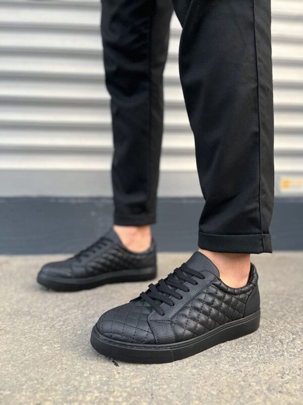 JY166 Prestige Bağcıklı Cilt Kapitone Desenli Erkek Günlük Sneaker Ayakkabı CST - Siyah - Görsel 2