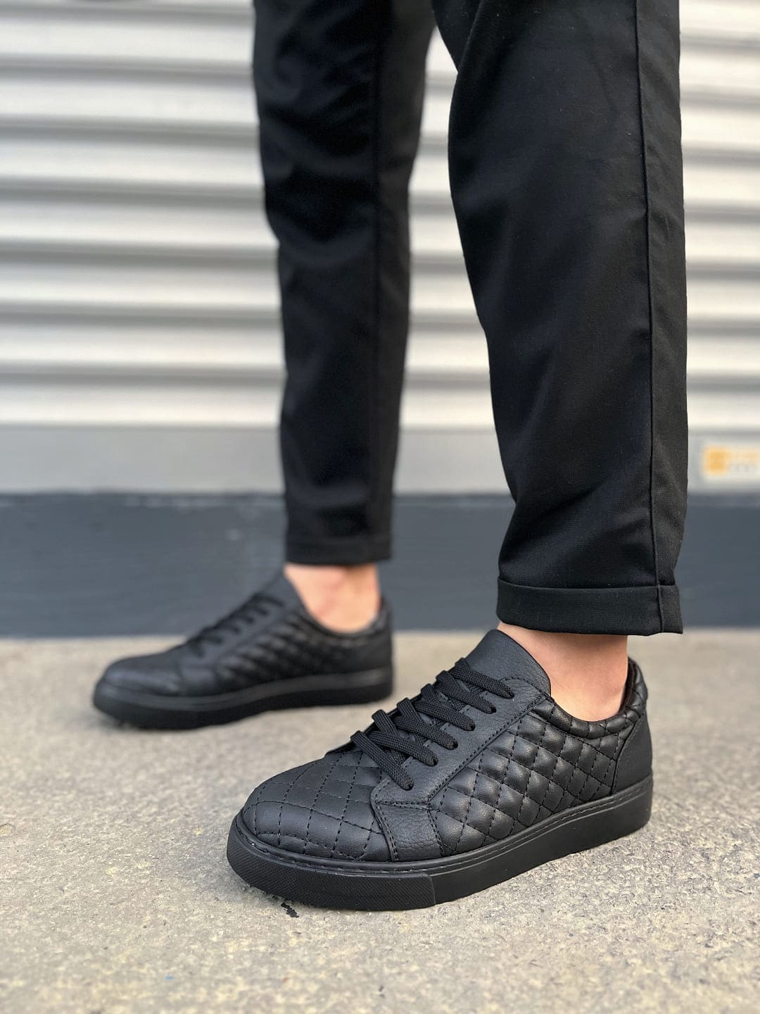 JY166 Prestige Bağcıklı Cilt Kapitone Desenli Erkek Günlük Sneaker Ayakkabı CST - Siyah - Görsel 2
