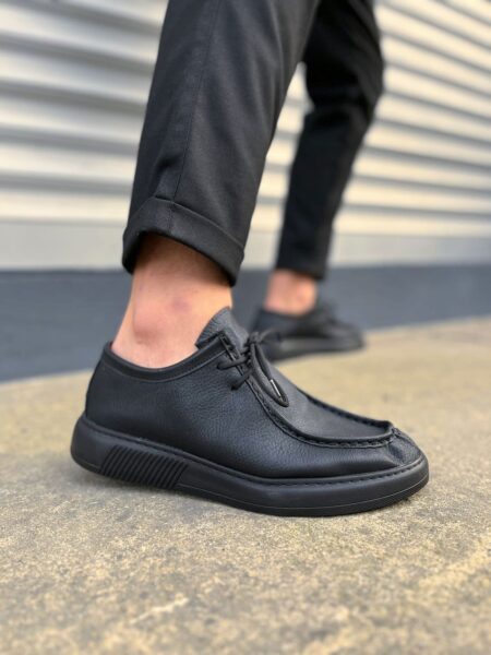 JY170 Tornado Bağcıklı Cilt Erkek Günlük Spor Klasik Ayakkabı CST - Siyah