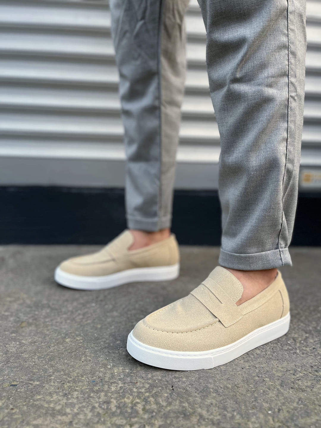 JY180 Estilo X Bağcıksız Süet Erkek Günlük Spor Klasik Ayakkabı SBT - Krem - Görsel 2