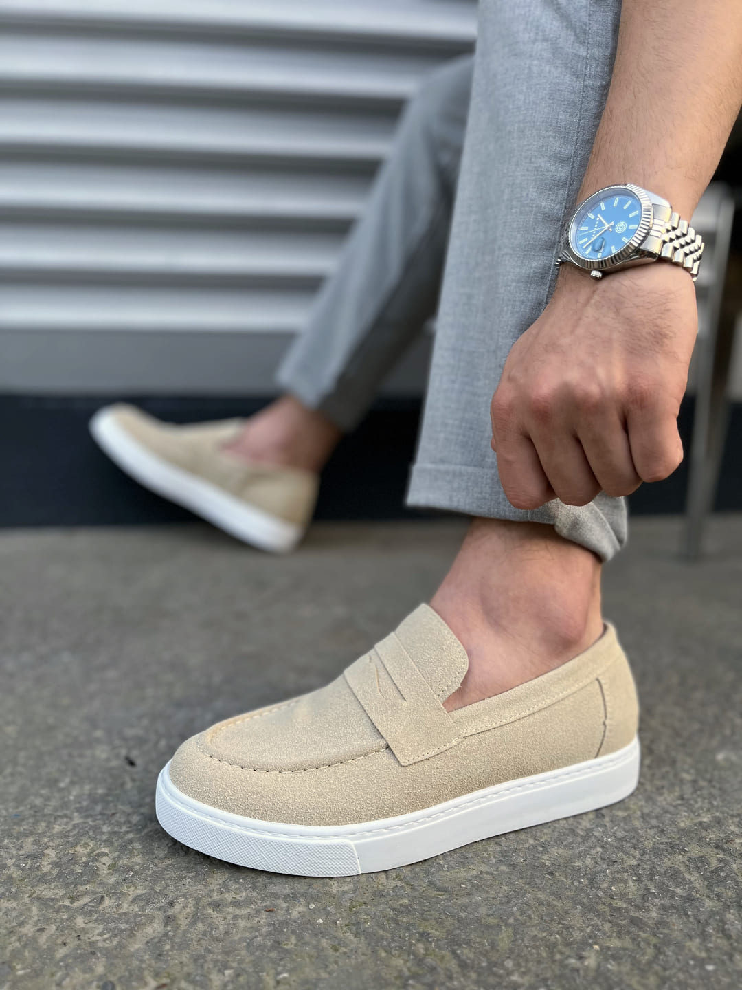 JY180 Estilo X Bağcıksız Süet Erkek Günlük Spor Klasik Ayakkabı SBT - Krem - Görsel 3