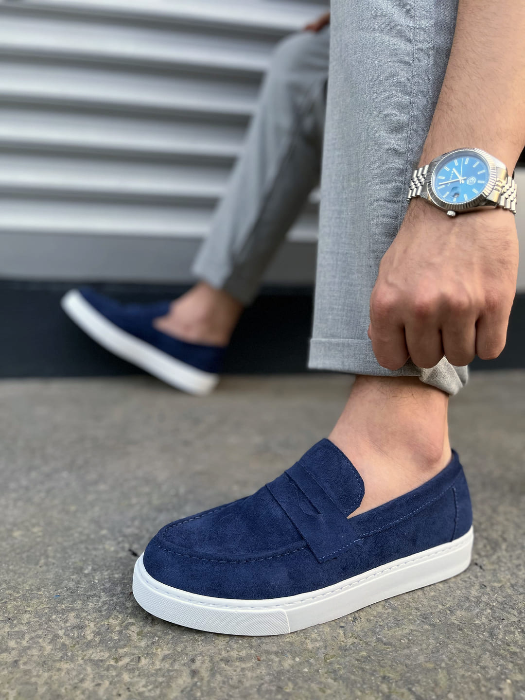 JY180 Estilo X Bağcıksız Süet Erkek Günlük Spor Klasik Ayakkabı SBT - Lacivert - Görsel 3