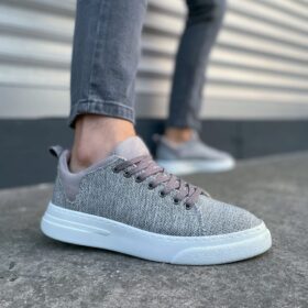 JY204 Flex Bağcıklı Keten Kumaş Erkek Günlük Sneaker Ayakkabı KBT - Gri
