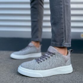 JY204 Flex Bağcıklı Keten Kumaş Erkek Günlük Sneaker Ayakkabı KBT - Gri
