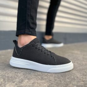 JY204 Flex Bağcıklı Keten Kumaş Erkek Günlük Sneaker Ayakkabı KBT - Siyah