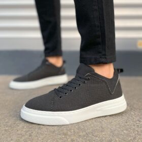 JY204 Flex Bağcıklı Keten Kumaş Erkek Günlük Sneaker Ayakkabı KBT - Siyah
