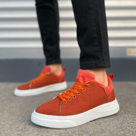 JY204 Flex Bağcıklı Keten Kumaş Erkek Günlük Sneaker Ayakkabı KBT - Turuncu