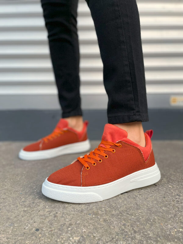 JY204 Flex Bağcıklı Keten Kumaş Erkek Günlük Sneaker Ayakkabı KBT - Turuncu - Görsel 2