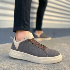 JY204 Flex Bağcıklı Keten Kumaş Erkek Günlük Sneaker Ayakkabı KKT - Kahverengi/Krem