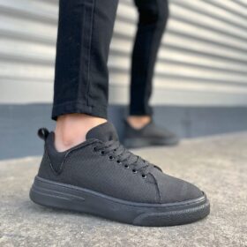 JY204 Flex Bağcıklı Keten Kumaş Erkek Günlük Sneaker Ayakkabı KST - Siyah