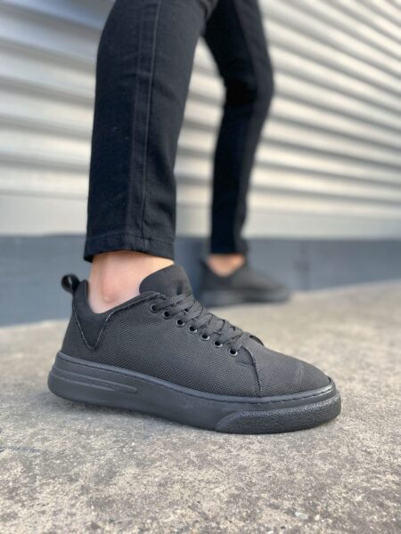 JY204 Flex Bağcıklı Keten Kumaş Erkek Günlük Sneaker Ayakkabı KST - Siyah