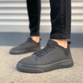 JY204 Flex Bağcıklı Keten Kumaş Erkek Günlük Sneaker Ayakkabı KST - Siyah