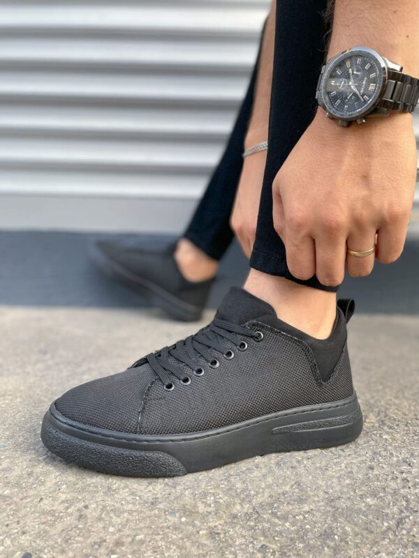 JY204 Flex Bağcıklı Keten Kumaş Erkek Günlük Sneaker Ayakkabı KST - Siyah - Görsel 3