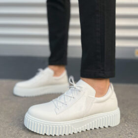 JY502 Bold Bağcıklı Cilt Erkek Günlük Sneaker Ayakkabı CBT - Beyaz