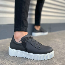JY502 Bold Bağcıklı Cilt Erkek Günlük Sneaker Ayakkabı CBT - Siyah