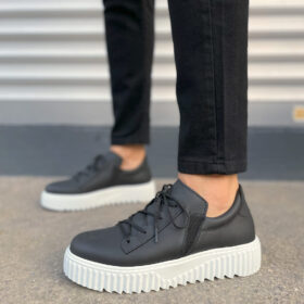 JY502 Bold Bağcıklı Cilt Erkek Günlük Sneaker Ayakkabı CBT - Siyah
