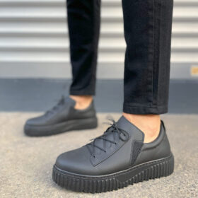 JY502 Bold Bağcıklı Cilt Erkek Günlük Sneaker Ayakkabı CST - Siyah