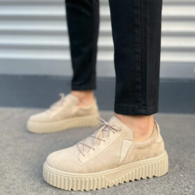 JY502 Bold Bağcıklı Süet Erkek Günlük Sneaker Ayakkabı SKT - Krem