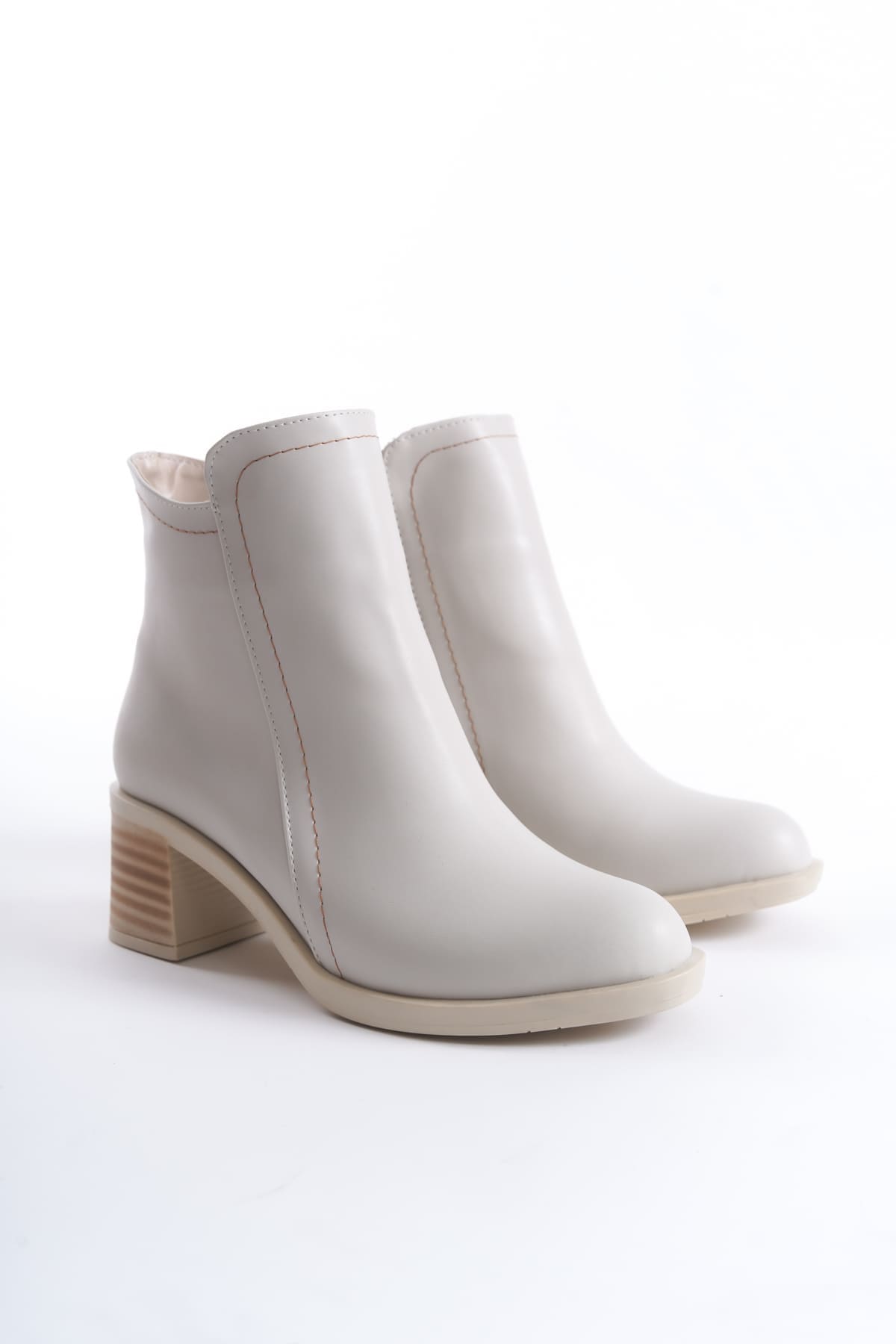 LARISSA Fermuarlı Ortopedik Taban Topuklu Kadın Bot CKT - Krem - Görsel 8