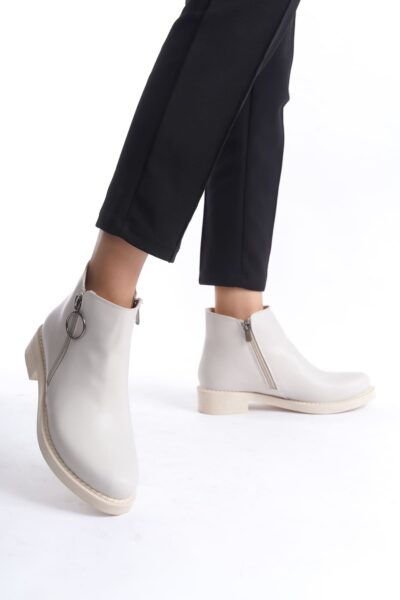 MARGARET Fermuarlı Ortopedik Taban Topuklu Kadın Bot  CKT - Krem