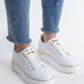 MINA Bağcıklı Ortopedik Taban Kadın Sneaker Spor Ayakkabı  CBT - Beyaz/Altın