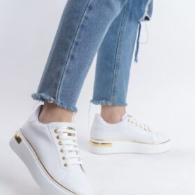MINA Bağcıklı Ortopedik Taban Kadın Sneaker Spor Ayakkabı  CBT - Beyaz/Altın