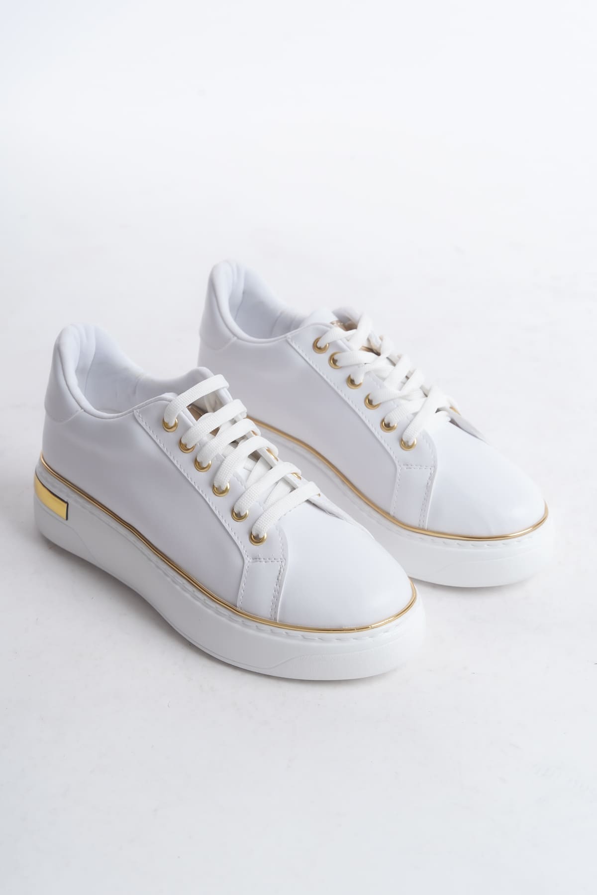 MINA Bağcıklı Ortopedik Taban Kadın Sneaker Spor Ayakkabı  CBT - Beyaz/Altın - Görsel 4