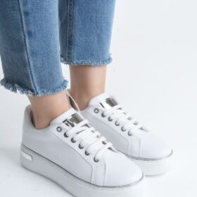 MINA Bağcıklı Ortopedik Taban Kadın Sneaker Spor Ayakkabı  CBT - Beyaz/Gümüş