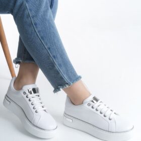 MINA Bağcıklı Ortopedik Taban Kadın Sneaker Spor Ayakkabı  CBT - Beyaz/Gümüş