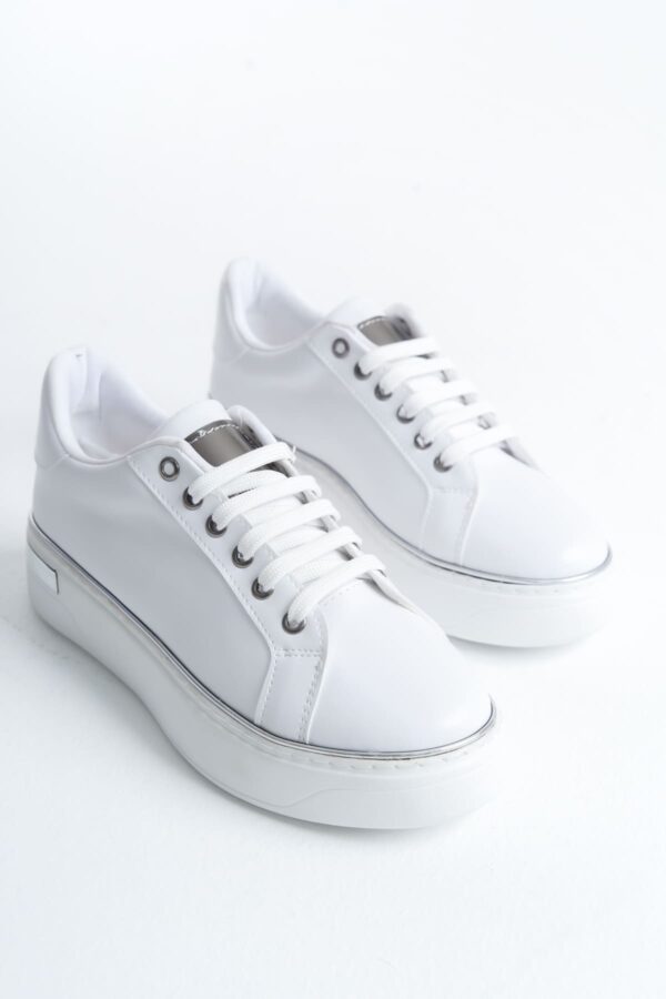 MINA Bağcıklı Ortopedik Taban Kadın Sneaker Spor Ayakkabı  CBT - Beyaz/Gümüş - Görsel 4