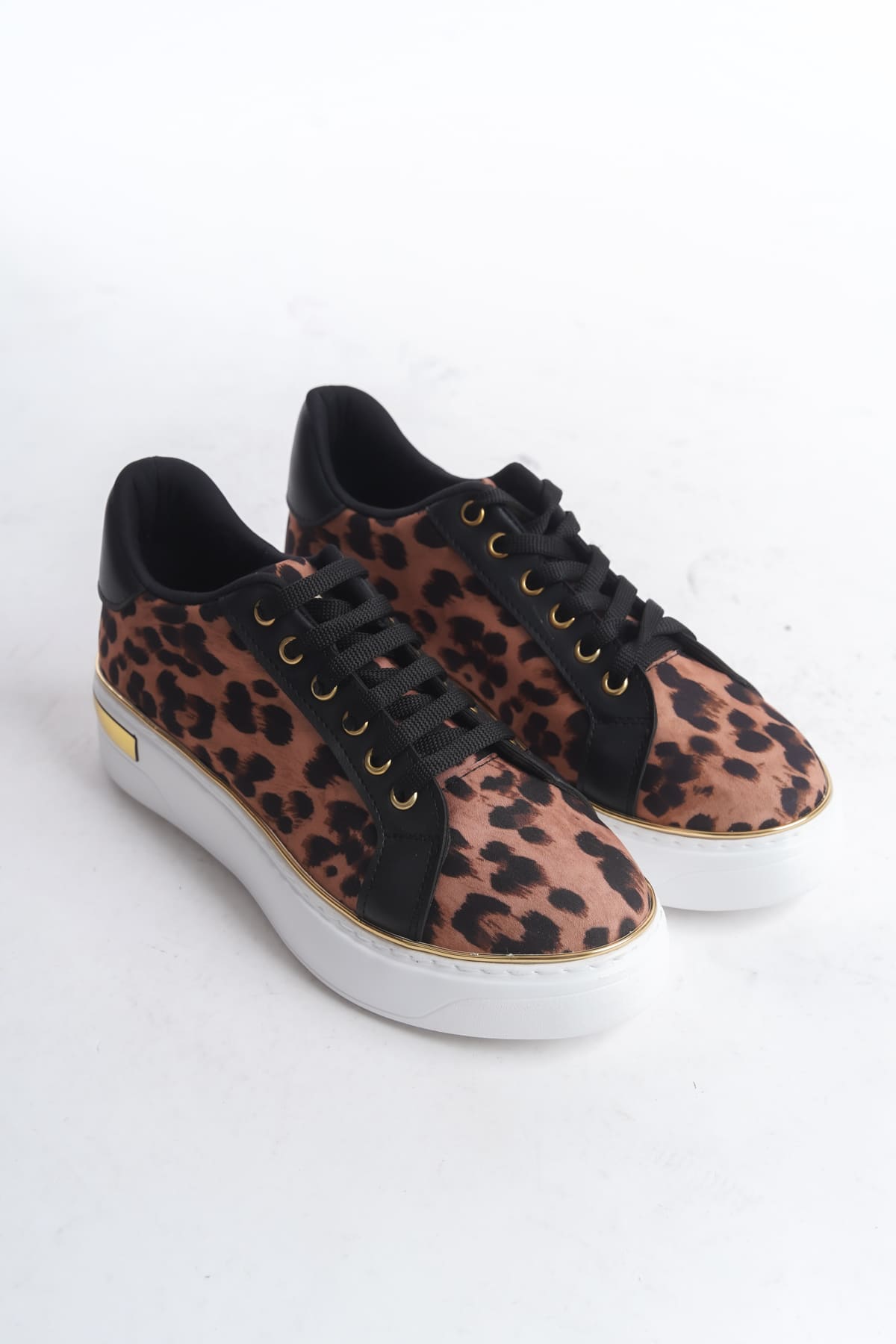 MINA Bağcıklı Ortopedik Taban Leopar Desenli Kadın Sneaker Spor Ayakkabı  TBT - Kahverengi - Görsel 4