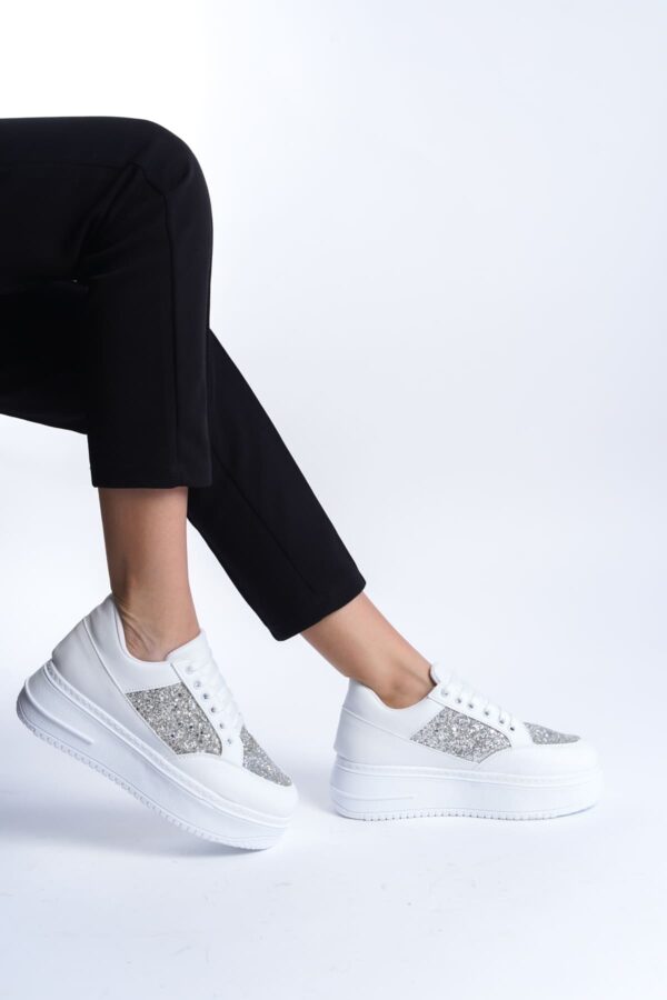 MIPA Bağcıklı Ortopedik Taban Simli Kadın Sneaker Spor Ayakkabı  CBT - Beyaz - Görsel 2