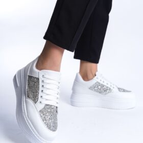 MIPA Bağcıklı Ortopedik Taban Simli Kadın Sneaker Spor Ayakkabı  CBT - Beyaz