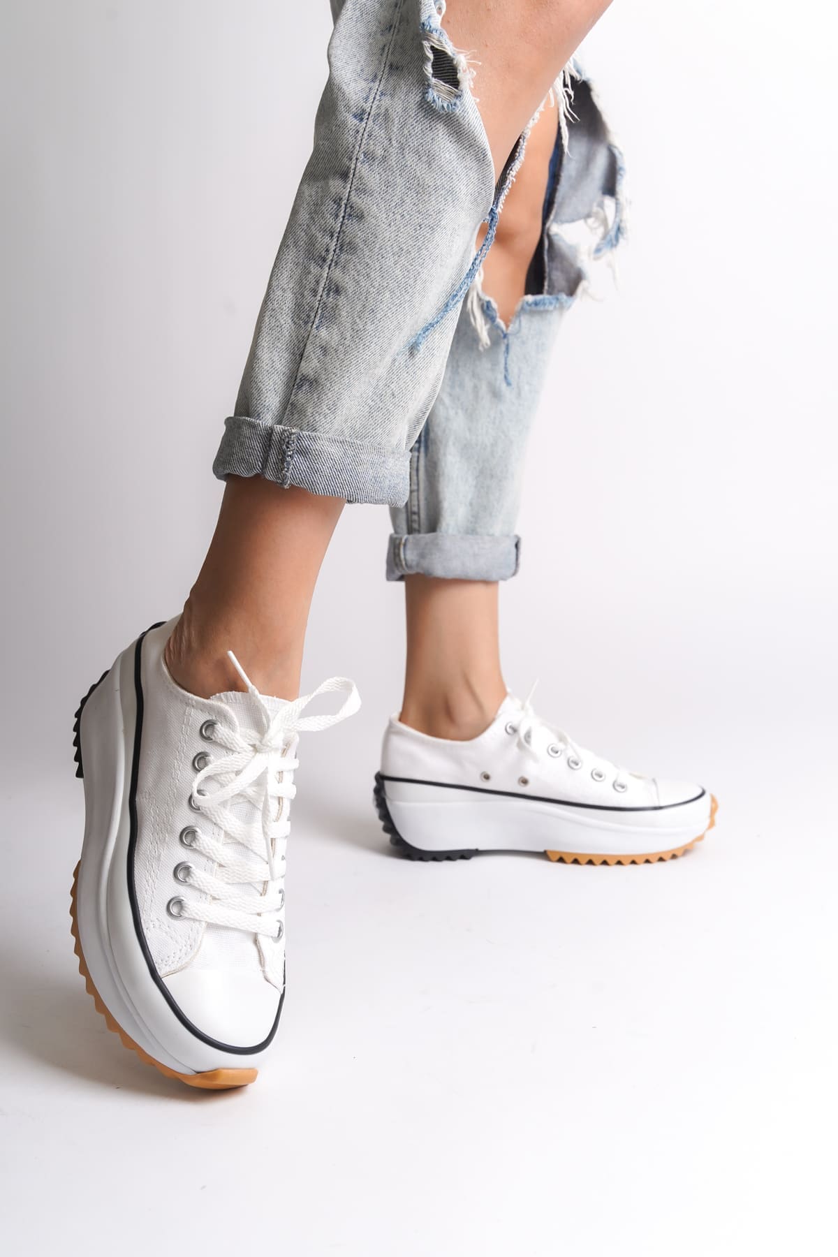 PARIS Bağcıklı Ortopedik Taban Kadın Sneaker Spor Ayakkabı  TBT - Beyaz - Görsel 2