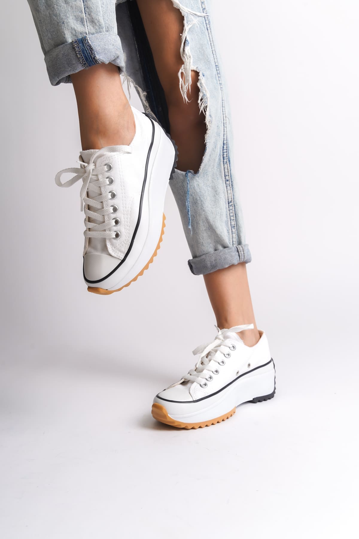 PARIS Bağcıklı Ortopedik Taban Kadın Sneaker Spor Ayakkabı  TBT - Beyaz - Görsel 3