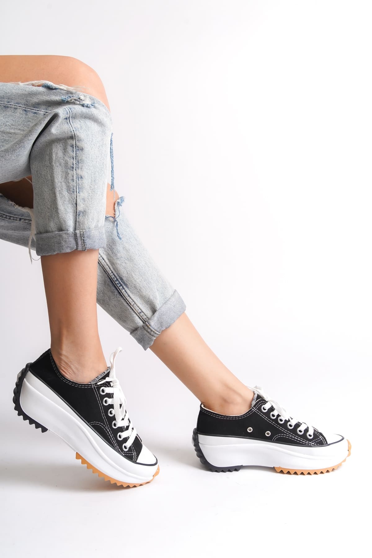 PARIS Bağcıklı Ortopedik Taban Kadın Sneaker Spor Ayakkabı  TBT - Siyah - Görsel 2