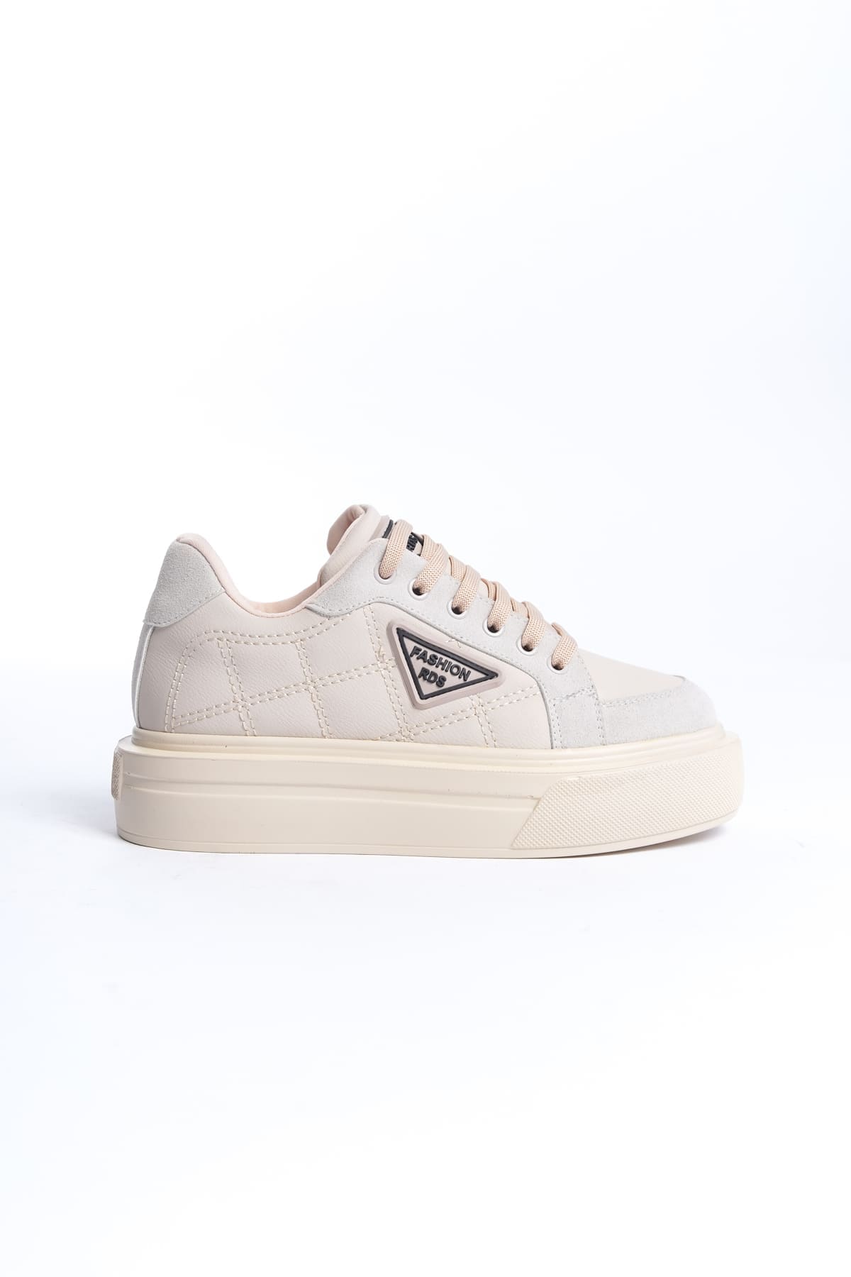 PRAG Bağcıklı Ortopedik Taban Desenli Kadın Sneaker Spor Ayakkabı  CKT - Krem - Görsel 6