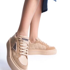 PRAG Bağcıklı Ortopedik Taban Desenli Kadın Sneaker Spor Ayakkabı CTT - Ten