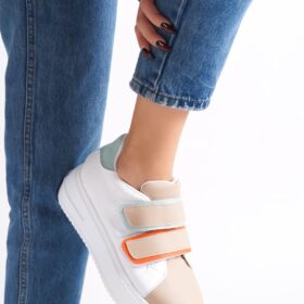 VALENCIA Bağcıksız Cırt Cırtlı Ortopedik Taban Kadın Sneaker Spor Ayakkabı CBT - Beyaz/Ten/Mavi