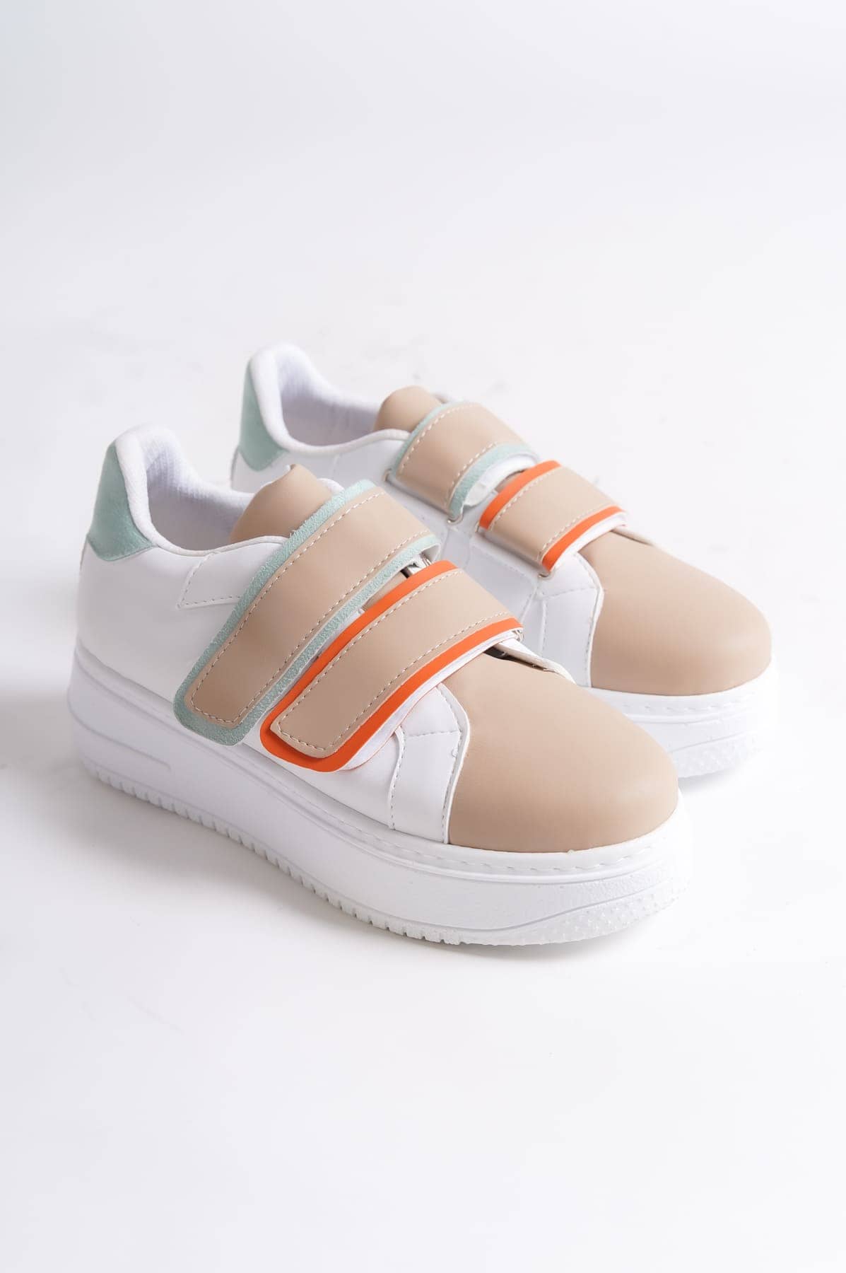 VALENCIA Bağcıksız Cırt Cırtlı Ortopedik Taban Kadın Sneaker Spor Ayakkabı CBT - Beyaz/Ten/Mavi - Görsel 4