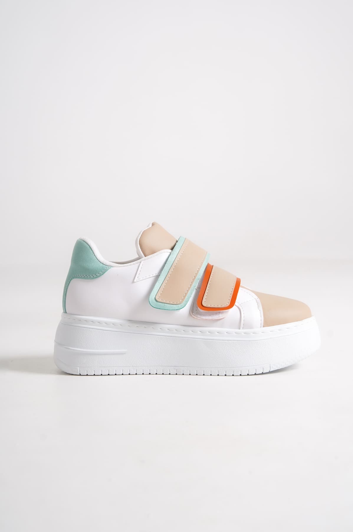 VALENCIA Bağcıksız Cırt Cırtlı Ortopedik Taban Kadın Sneaker Spor Ayakkabı CBT - Beyaz/Ten/Mavi - Görsel 6
